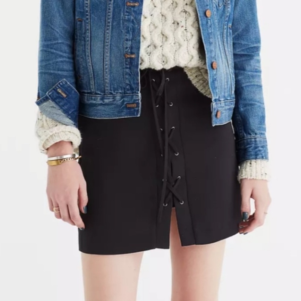 Madewell Black Lace Up Mini Skirt Women’s Grunge Punk Rock Goth Drapery Fall